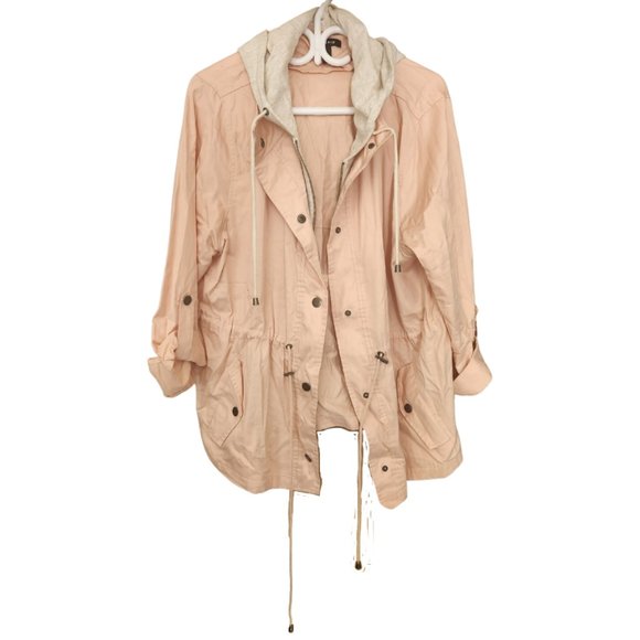 Torrid Plus Size Pastel Pink Spring Jacket with Sewn-in Faux Hoodie Size 2 - Picture 3 of 5